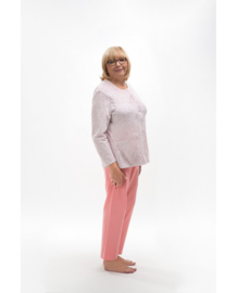 Martel Maria dames pyjama - lange mouwen- wit/roze- 100 % katoen