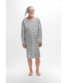 Martel Sylwester heren nachthemd met slaapmuts grijs- lange mouwen