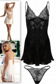 Jeniffer sexy satijn chemise - zwart - cadeau vrouw -