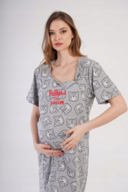 Vienetta zwangerschap nachthemd voor borstvoeding met korte mouwen, grijs | nachthemd | zwangerschapsnachthemd | comfortabele nachthemd voor borstvoeding.