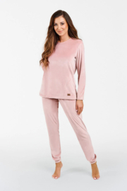 Italian Fashion Akara| hoogwaardig huispak | Velours Pyjama Dames | Lange Mouw Lange Broek | roze