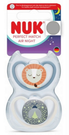 NUK Perfect Match Air Night Fopspenen  – 2 Stuks – Glow in the Dark – Orthodontisch – BPA-vrij – Met Bewaardoos