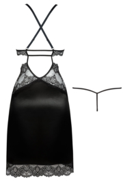 Beauty Night Adelaide satijnen chemise met kant zwart