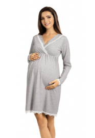 Lupoline zwangerschaps- en voedingsnachthemd met lange mouwen- grijs