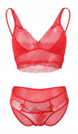 Sexy top en slipje lingerie set - gemaakt van tule en kant - rood - Lidia DKaren