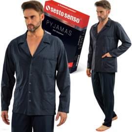 Sesto senso- pyjama- marineblauw- lang mouwen- 100 % katoen