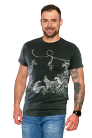 Moraj Premium Line T-shirt van gekamd katoen met modern lineair motief - donkergroen