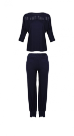 Viscose pyjama met kant aan de voorkant - driekwart pyjama voor dames van zachte viscose - DKaren Loretta - marineblauw