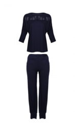 Pyjama met kant aan de voorkant - driekwart pyjama voor dames van zachte viscose - DKaren Loretta - marineblauw