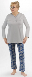 Martel- Waleria- dames pyjama- grijs/ marineblauw- 100 % katoen