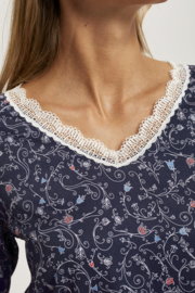 Italian Fashion Flora dames nachthemd lange mouwen- marineblauw