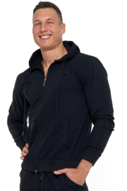 Heren katoenen Ritssluiting Sweatshirt Met Capuchon / Hoodie -Zwart