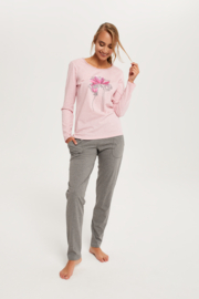 Italian Fashion Hoja dames pyjama- lange mouwen- roze/grijs