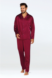 Elegante satijnen herenpyjama | Pyjama Heren Volwassenen | Knoopsluiting | DKaren Noah | Lange Mouw Lange Broek | Kwaliteit satijn | bordeaux rood  |