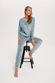 Italian Fashion Juga| hoogwaardig huispak | Velours Pyjama Dames | Lange Mouw Lange Broek | Licht blauw |