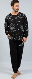 Gazzaz by Vienetta-  gewatteerde heren pyjama / home trainingspak van katoen met unieke print- zwart