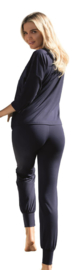 Viscose pyjama met kant aan de voorkant - driekwart pyjama voor dames van zachte viscose - DKaren Loretta - marineblauw