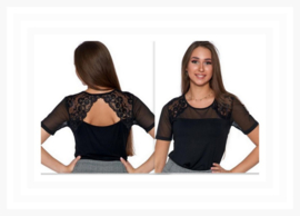 Mooie blouse met uitsnijding op de rug - viscose met kant en tule - zwart- KORTING- SALE