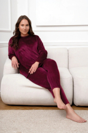 Italian Fashion Akara| hoogwaardig huispak | Velours Pyjama Dames | Lange Mouw Lange Broek | bordeaux rood