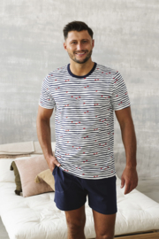 Korte pyjama heren | Italian Fashion Korfu | korte mouwen |  100%  katoen | marineblauw
