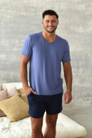 Italian Fashion Dallas heren pyjama met korte mouwen | viscose | blauw- marineblauw