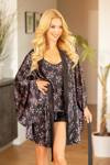 Mujeres- hoogwardige satijn kimono zwart met print
