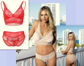 Sexy top en slipje lingerie set - gemaakt van tule en kant - rood - Lidia DKaren