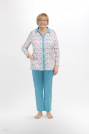 Martel- Elzbieta dames pyjama-lange mouwen -  blauw- 100 % katoen