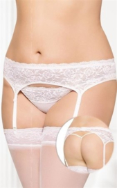 Softline |  Dames set |   Jarretelgordel met  G-String | Sexy Kanten Lingerie | Set met Bloemen |   Wit  | maten: S- 3 XL |  grote maten