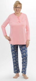 Martel- Waleria- lange dames pyjama- roze/ marineblauw- 100 % katoen