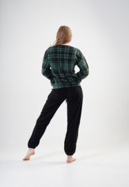 Warme Winter Pyjama Dames Fleece | Lange Mouw Lange Broek | groen zwart  | Dames pluche huispak | dikke winterpyjama | geruite sweatshirt
