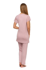 Elegante viscose damespyjama met korte kanten mouwen-  kleur 'poederroze'- korting- sale