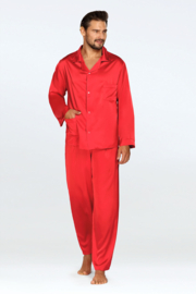 Elegante satijnen herenpyjama | Pyjama Heren Volwassenen | Knoopsluiting | DKaren Noah | Lange Mouw Lange Broek | Kwaliteit satijn | rood  |