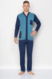 Gentleman klassieke herenpyjama met lange mouwen - gemaakt in Europa- blauw- 100% katoen