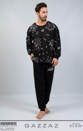 Gazzaz by Vienetta-  gewatteerde heren pyjama / home trainingspak van katoen met unieke print- zwart