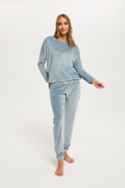 Italian Fashion Juga| hoogwaardig huispak | Velours Pyjama Dames | Lange Mouw Lange Broek | Licht blauw | KORTING | SALE