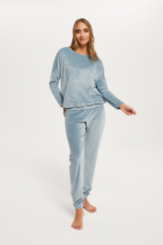 Italian Fashion Juga| hoogwaardig huispak | Velours Pyjama Dames | Lange Mouw Lange Broek | Licht blauw |