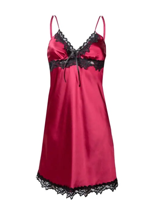 Satijnen nachthemd met kant - Viola- bordeaux rood