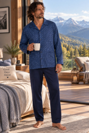 Herenpyjama 100% katoen – Donkerblauw