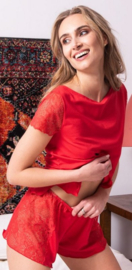 Eldar Nicola shortama met kant- rood- viscose