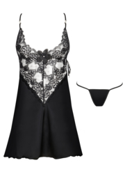 Beauty Night Leslie satijn chemise  met kant, zwart