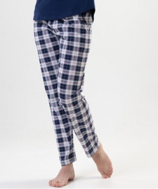 Lange damespyjama 100% katoen- marineblauw -