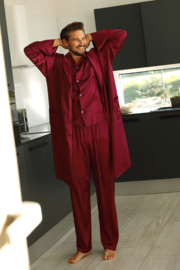Elegante satijnen herenpyjama | Pyjama Heren Volwassenen | Knoopsluiting | DKaren Noah | Lange Mouw Lange Broek | Kwaliteit satijn | bordeaux rood  |