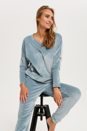 Italian Fashion Juga| hoogwaardig huispak | Velours Pyjama Dames | Lange Mouw Lange Broek | Licht blauw |