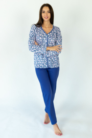 Kuba Irena |  blauwe katoenen damespyjama met lange mouwen | KORTING