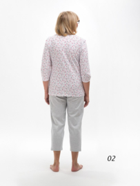 Martel Maria dames pyjama- mouwen 3/4 - wit/grijs/rood - 100 % katoen