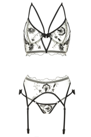 Beauty Night – Sexy en Vrouwelijke Jarretel Lingerie Set met Mooie slipje voor Extra Seks Appeal  - onzichtbaar/zwart