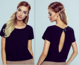 Ilza- viscose blouse met een sexy split op de rug - zwart