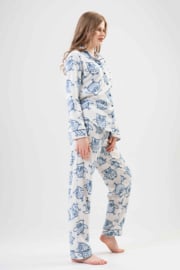Dames pluche dik warme winterpyjama - wit / blauw