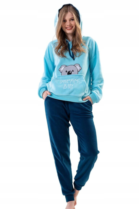 Warme Winter Pyjama Dames Fleece | Lange Mouw Lange Broek | Blauw | Dames pluche | dikke winterpyjama | kangoeroe sweatshirt Pyjama's | Annlingerie
